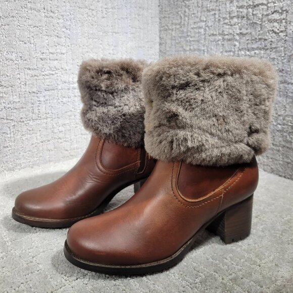 Trask Myrah Women's Size 6.5 M Brown Leather Shearling Trim Waterproof Booties - Picture 7 of 13